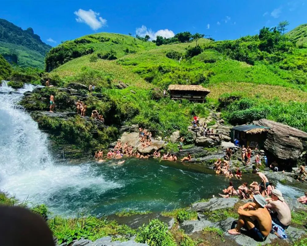 Du Gia Waterfall on the SkyPath tour route