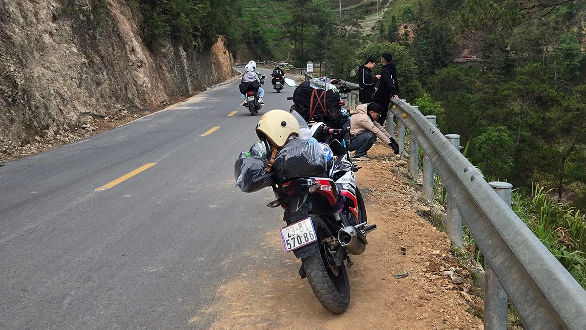 Traveler enjoying mountain scenery on an Easy Rider tour